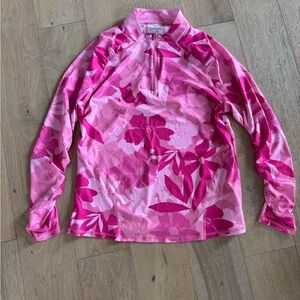 G/FORE Womens Floral Camo Tech Jersey 1/4 Zip Golf Pullover Azalea Pink Sz XL